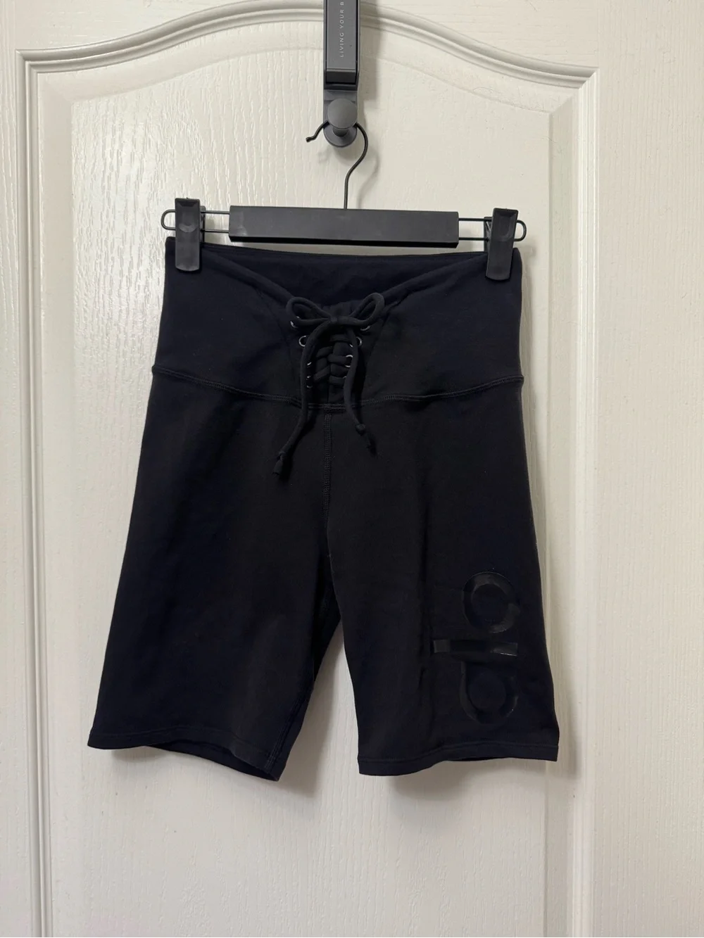 ALO Yoga Black Lace-Up High-Rise Bike Shorts